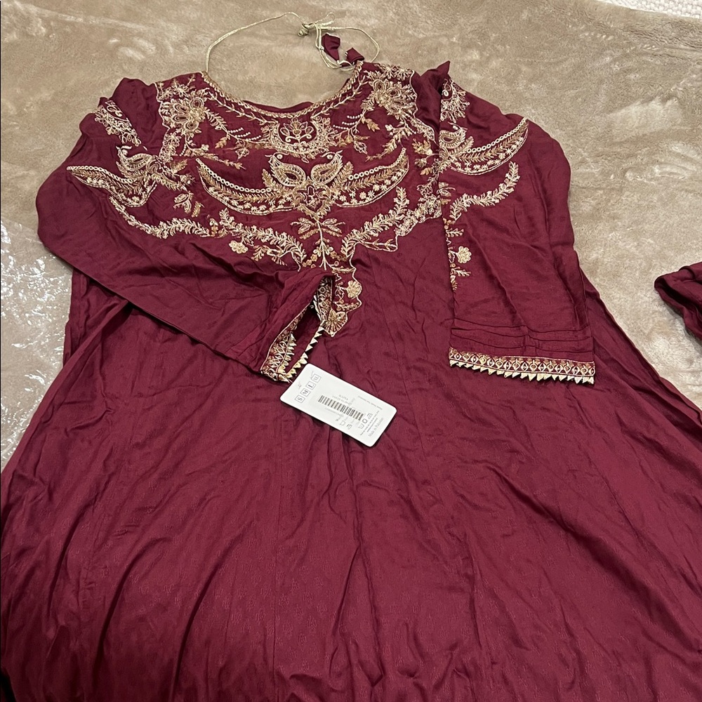Salwar Kameez Maroon Embroidered Salwar